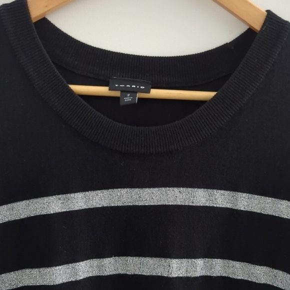 TORRID | Black/Silver Metallic Striped Long Sleeve Crewneck Sweater - Picture 3 of 4